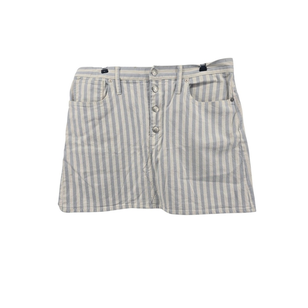 Madewell Denim Skirt Womens 32 Button Fly Blue White Striped Mini EUC
